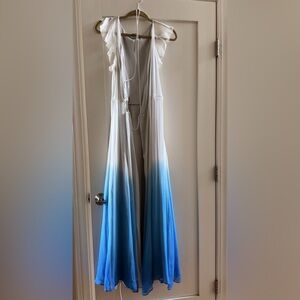 Diane von Furstenberg Silk White and Blue Ombre Maxi Wrap Dress